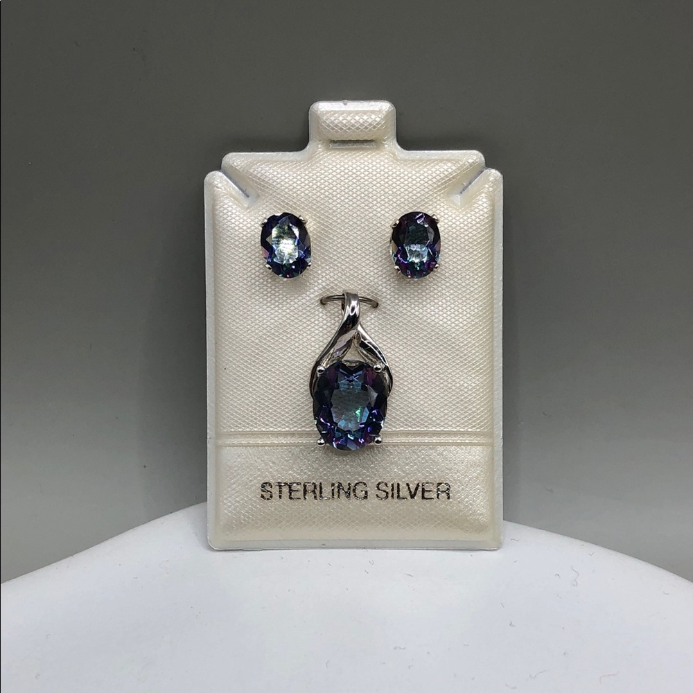 Sterling silver 925 peacock crystal jewelry set pendant and small earrings.